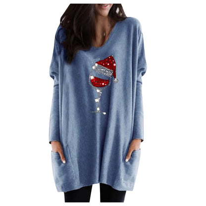 Wine & Christmas hat Sweatshirt for women