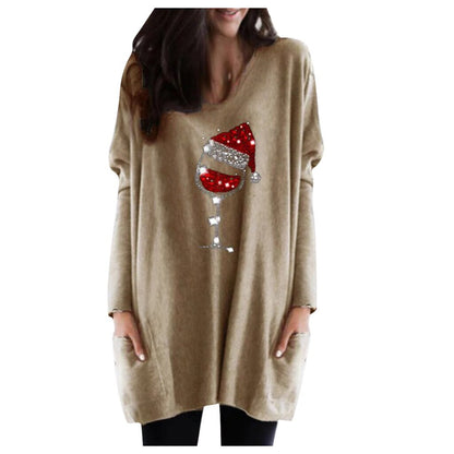 Wine & Christmas hat Sweatshirt for women