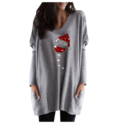 Wine & Christmas hat Sweatshirt for women