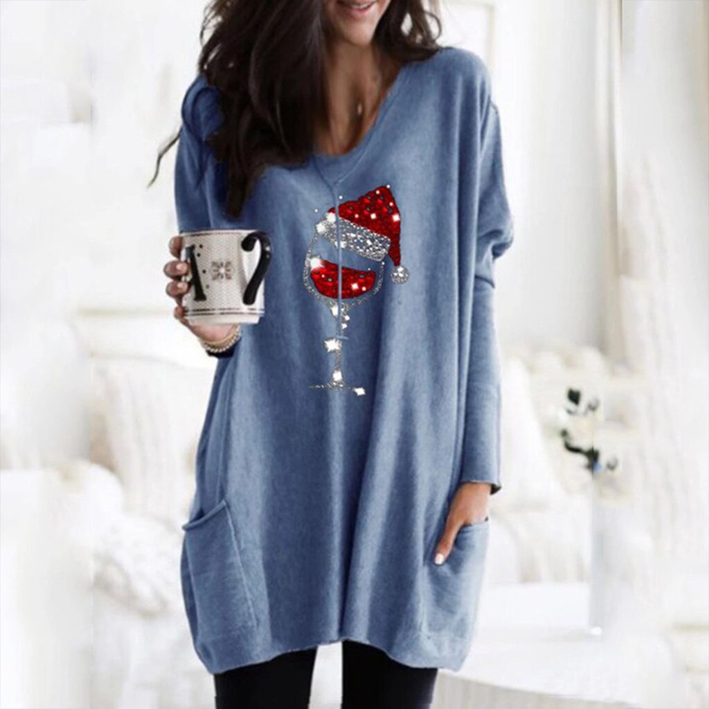 Wine & Christmas hat Sweatshirt for women