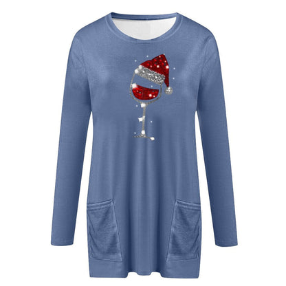 Wine & Christmas hat Sweatshirt for women