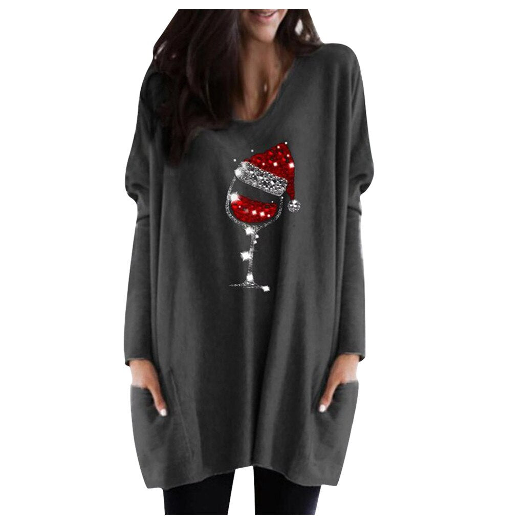 Wine & Christmas hat Sweatshirt for women