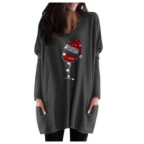 Wine & Christmas hat Sweatshirt for women