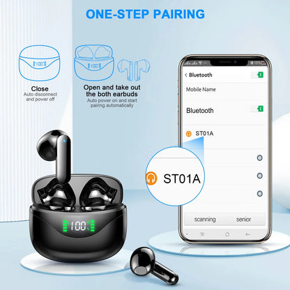 Wireless Bluetooth 5.3 Earbuds with Noise Reduction and 36 hours playing time