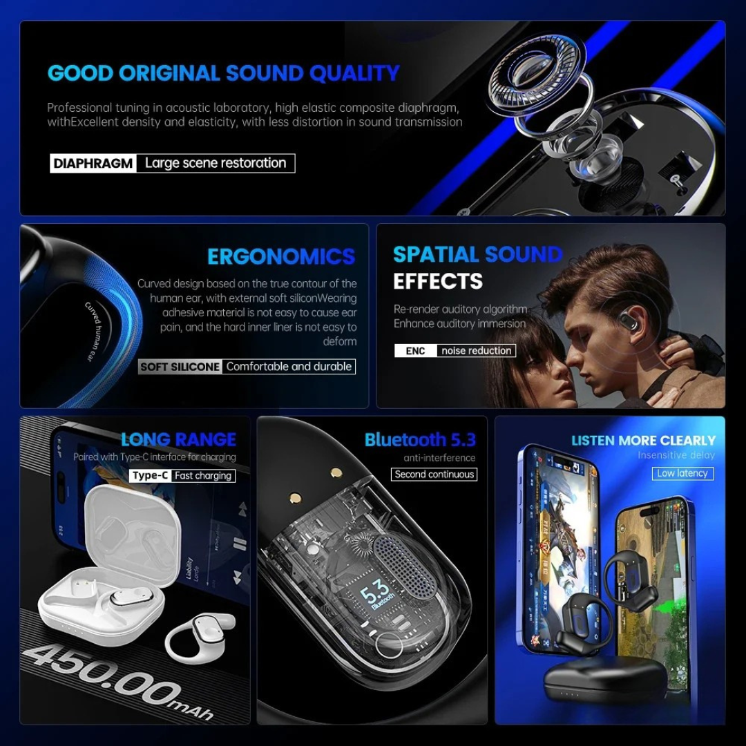 Wireless Headphones Bluetooth Open Design for Sport with 35 Hour Battery Life