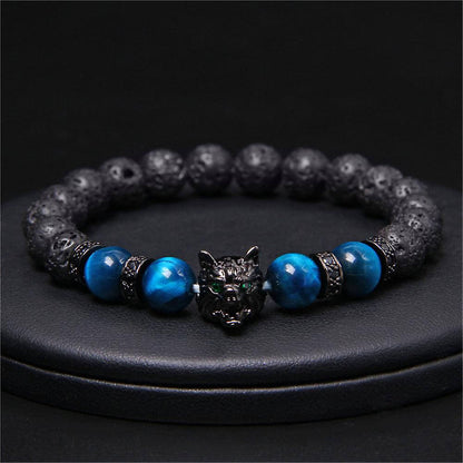 Wolf tiger eye beaded bracelet