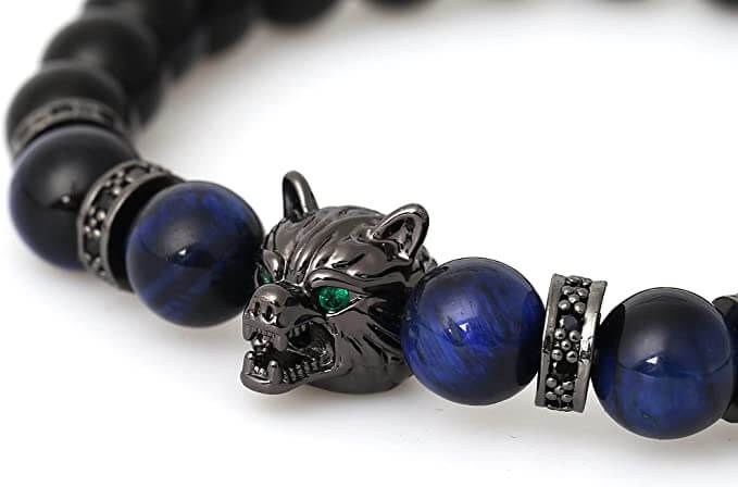 Wolf tiger eye beaded bracelet