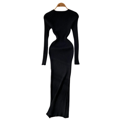 Long-sleeved knitted pencil dress for women