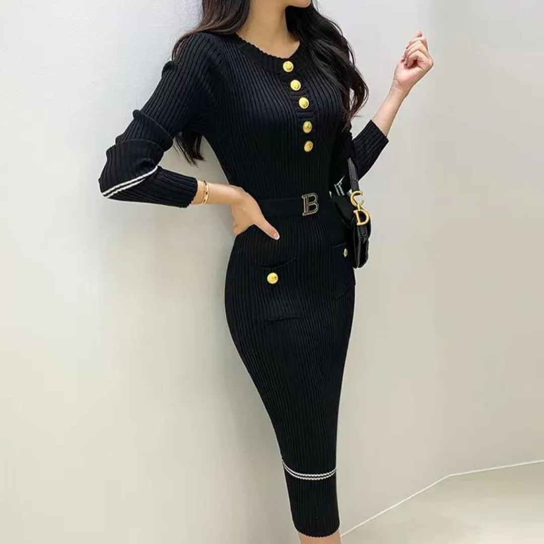 Women's Half Buttoned Knitted Dress