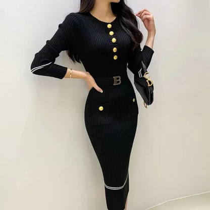 Women's Half Buttoned Knitted Dress