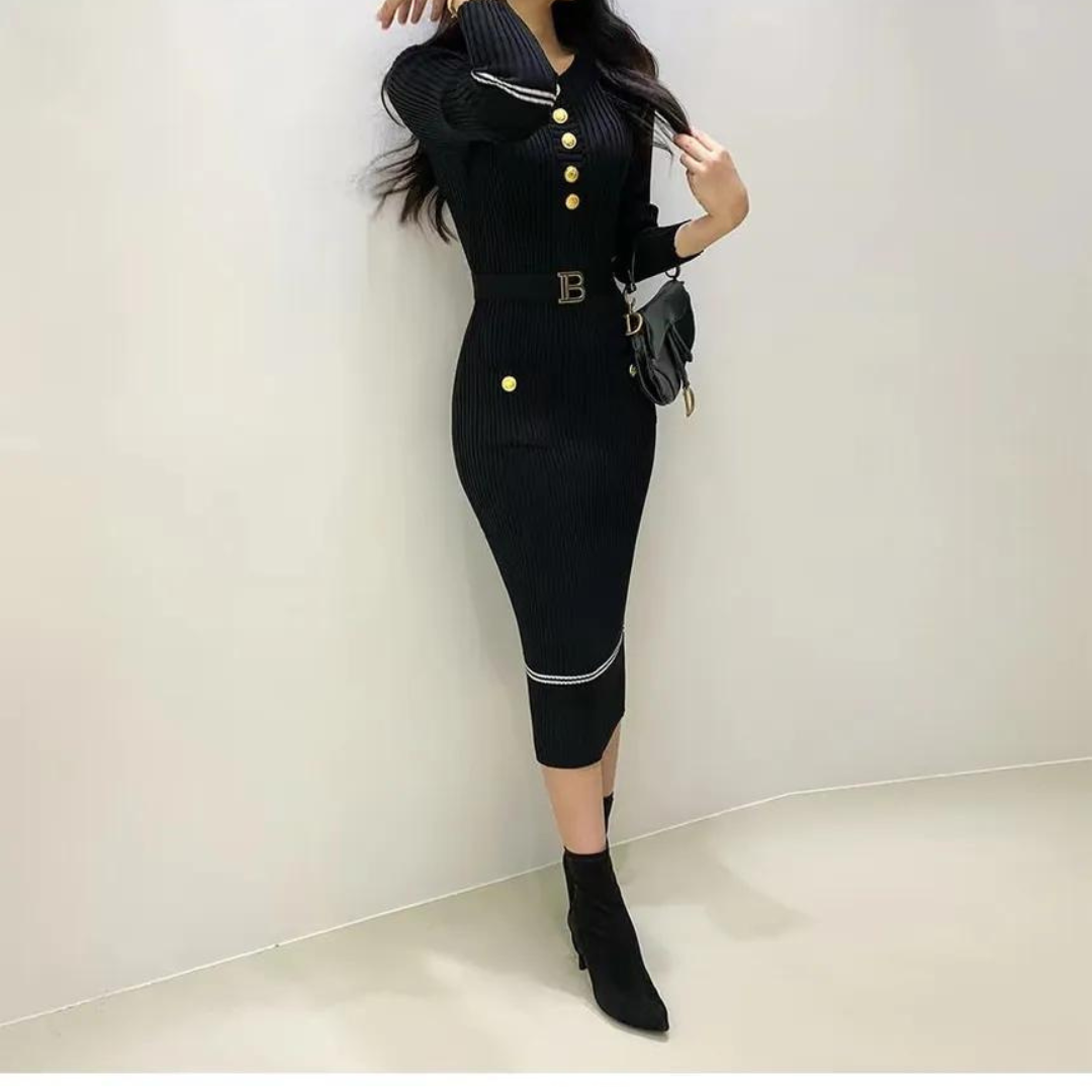 Women's Half Buttoned Knitted Dress