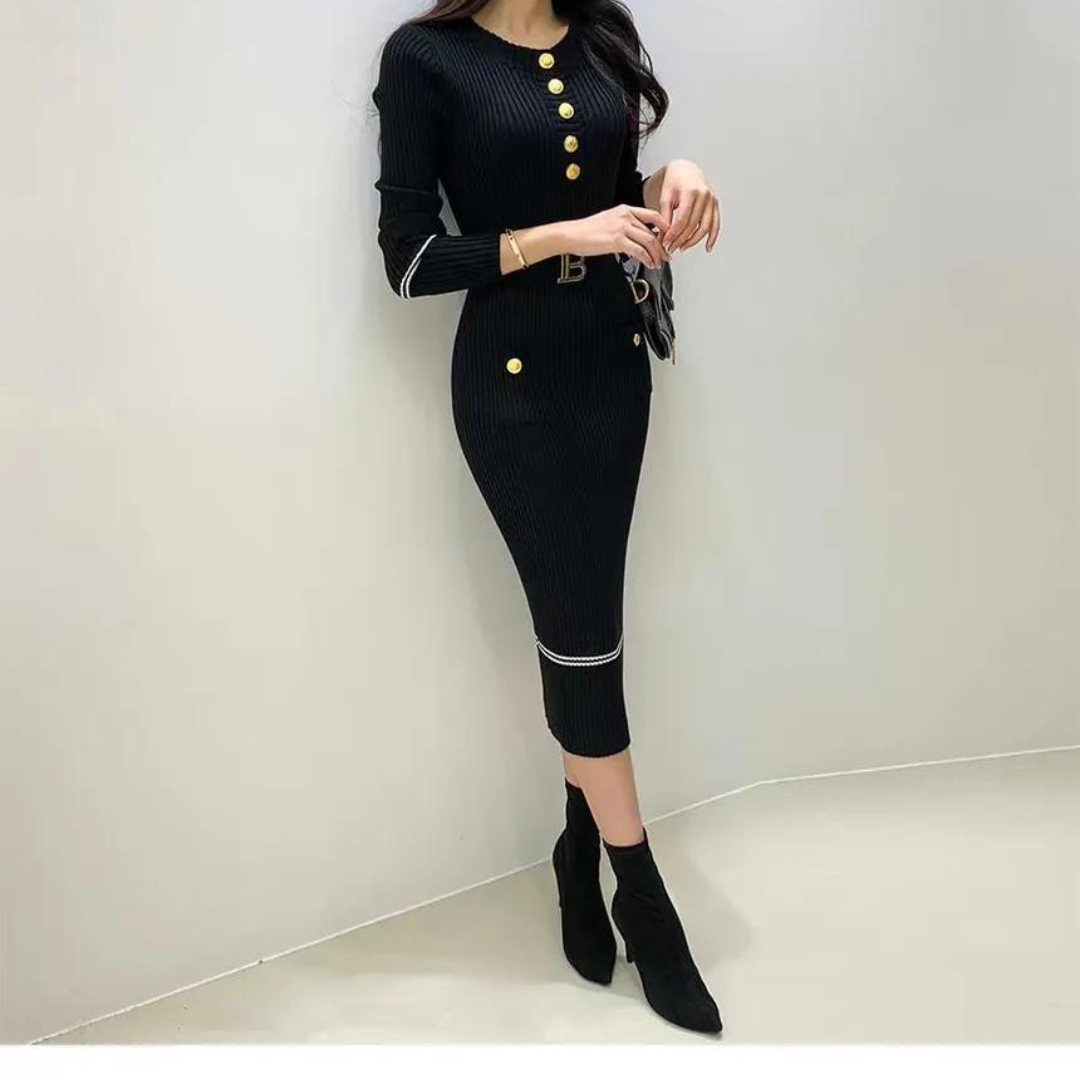 Women's Half Buttoned Knitted Dress