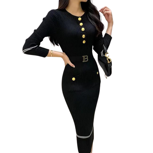 Women's Half Buttoned Knitted Dress