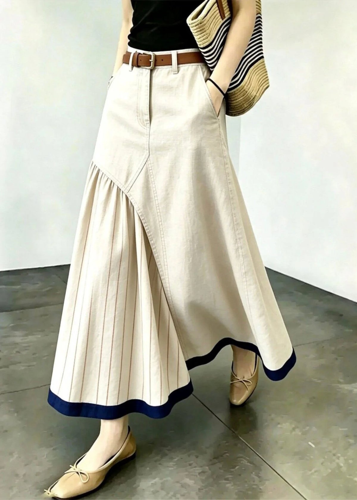 Women's A-Line Skirt Striped Patchwork Design 2