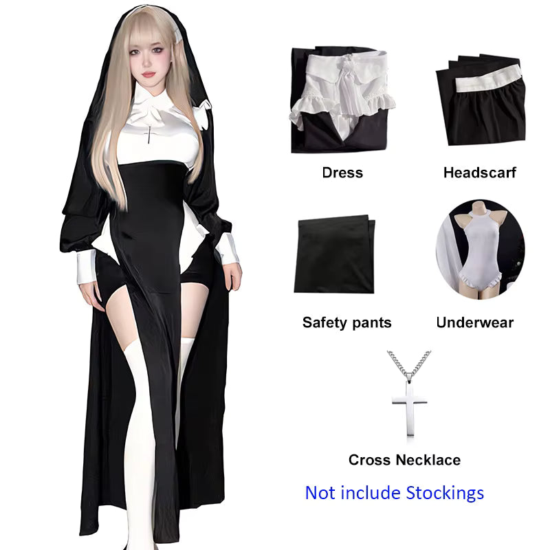 Women's Anime Nun Costume Cosplay Outfit for Halloween 6