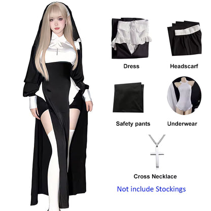 Women's Anime Nun Costume Cosplay Outfit for Halloween 6