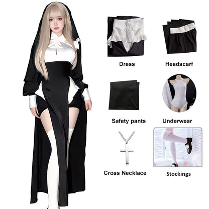 Women's Anime Nun Costume Cosplay Outfit for Halloween 7
