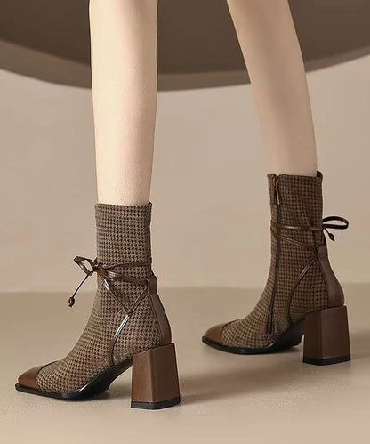 Women's Ankle Boots Chunky Heel Houndstooth Design 0