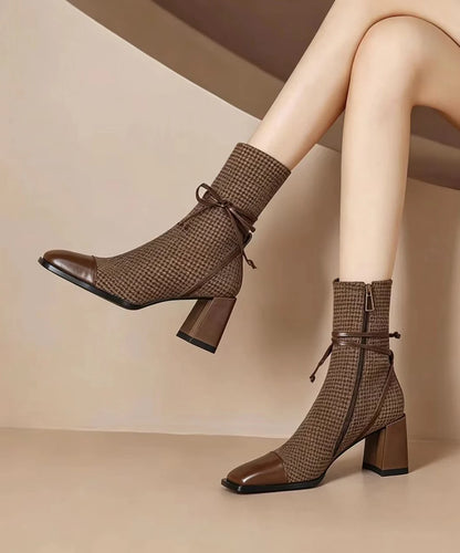 Women's Ankle Boots Chunky Heel Houndstooth Design 1