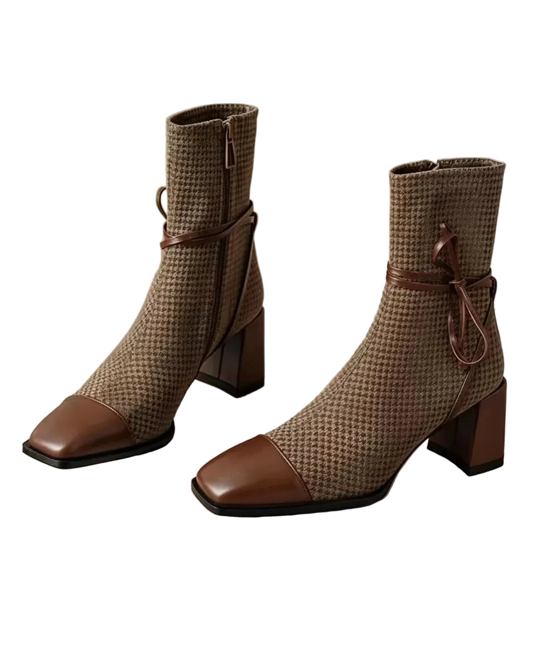 Women's Ankle Boots Chunky Heel Houndstooth Design 2