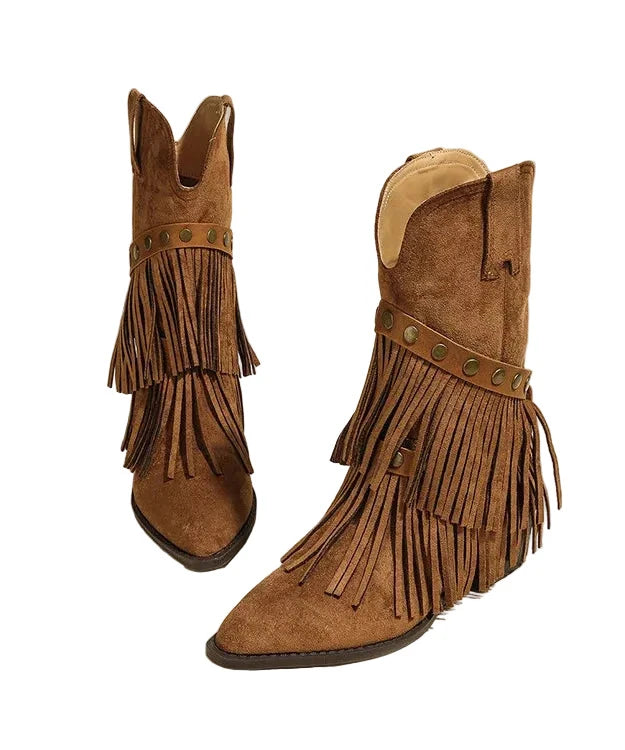Women's Ankle Boots Chunky Heel Tassel Detail 0