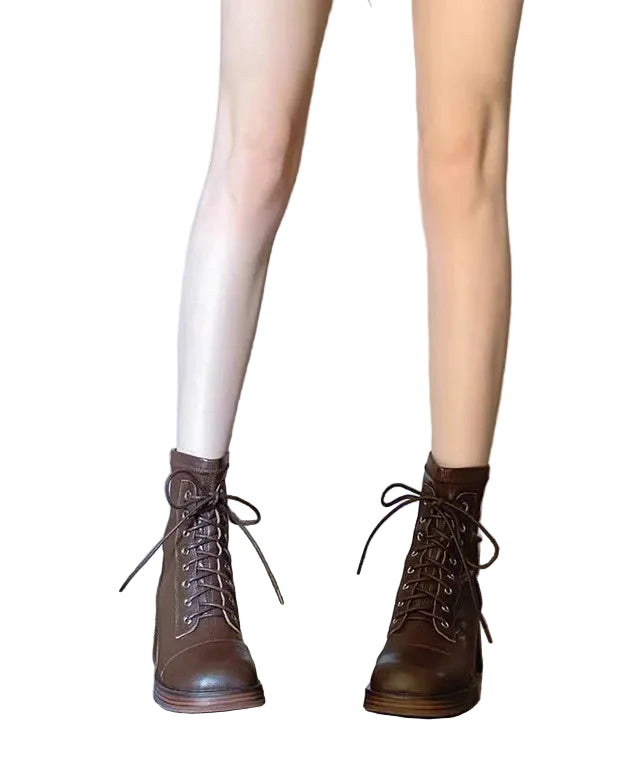 Women's Ankle Boots Lace-Up Chunky Heel 0