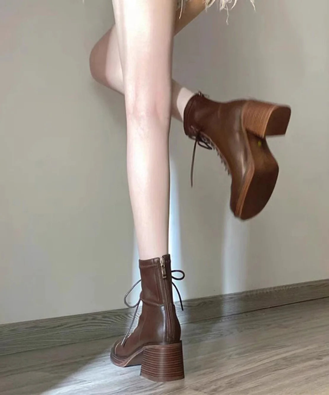 Women's Ankle Boots Lace-Up Chunky Heel 4