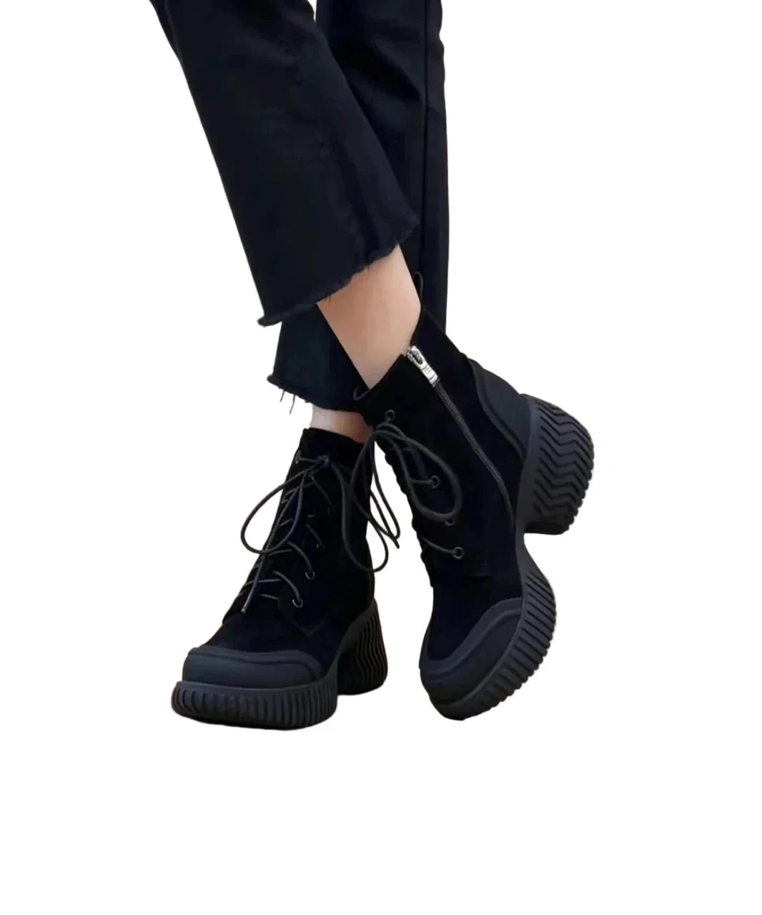 Women's Ankle Boots Lace-Up Platform with Side Zipper 0
