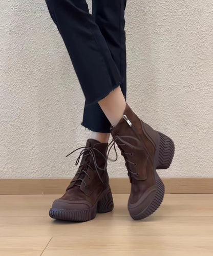 Women's Ankle Boots Lace-Up Platform with Side Zipper 1