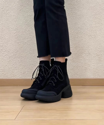 Women's Ankle Boots Lace-Up Platform with Side Zipper 4