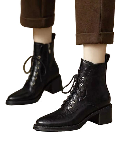 Women's Ankle Boots Lace-Up Pointed Toe Chunky Heel 0