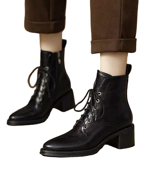 Women's Ankle Boots Lace-Up Pointed Toe Chunky Heel 0