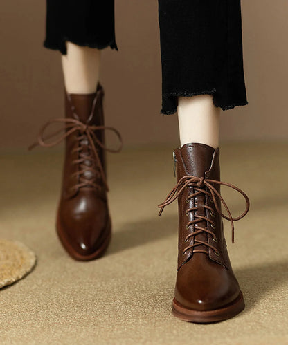 Women's Ankle Boots Lace-Up Pointed Toe Chunky Heel 3