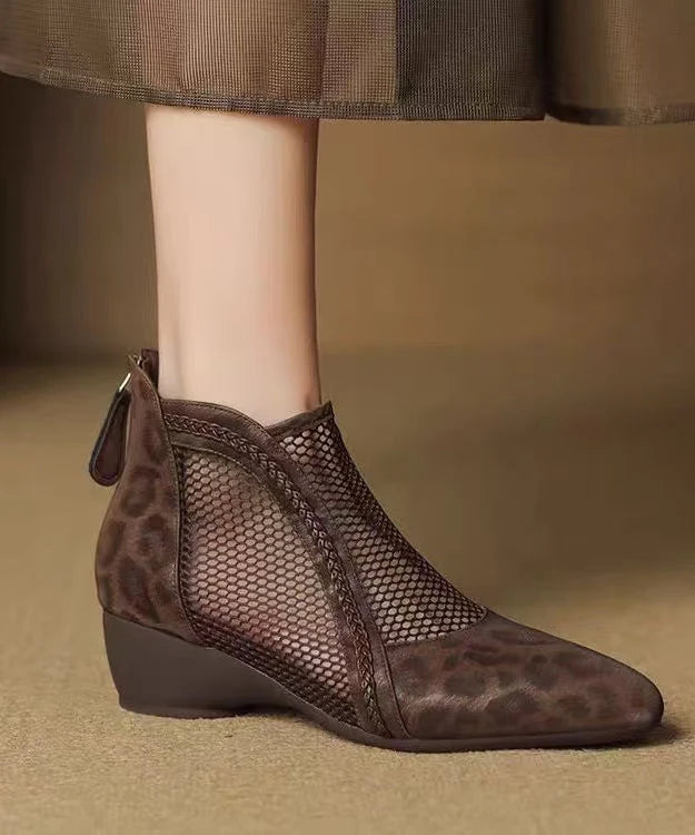 Women's Ankle Boots Leopard Print Hollow Out Design 0