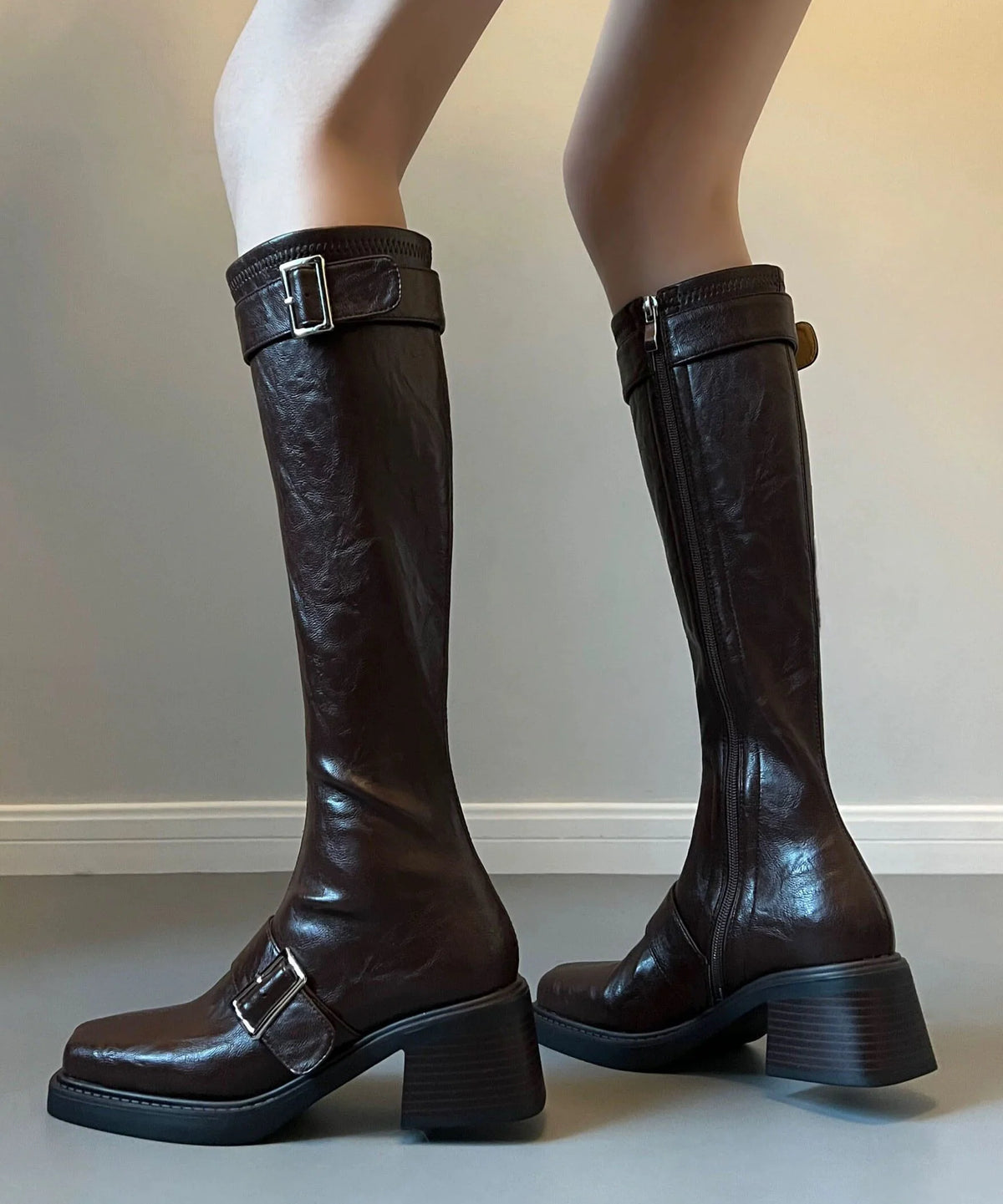 Women's Ankle Boots Pointed Toe Buckle Strap Chunky Heel 4