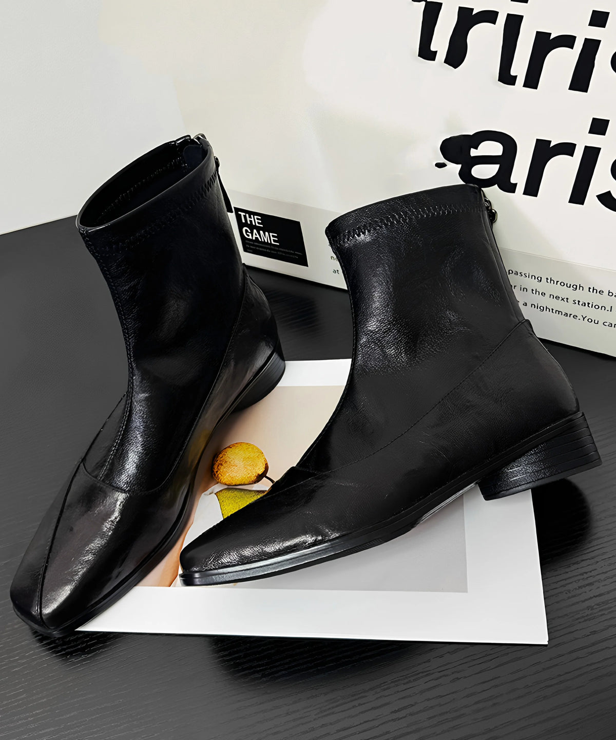 Women's Ankle Boots Square Toe Splicing Design 4
