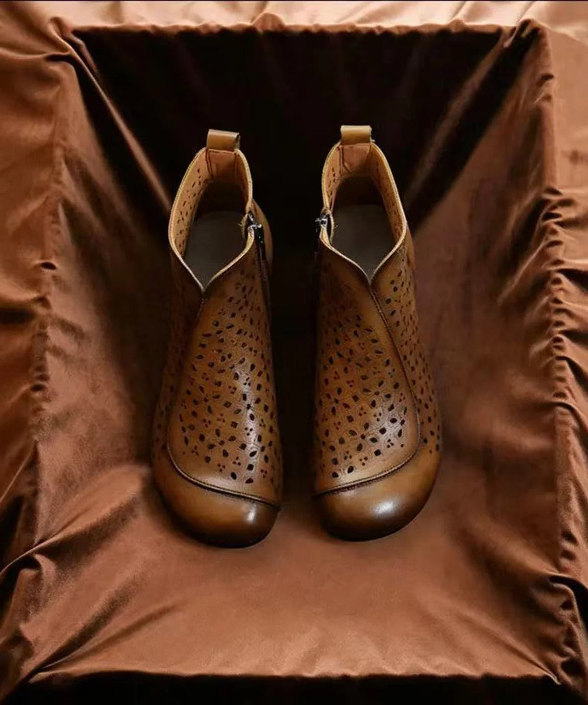 Women's Ankle Boots Vintage Style Low Heel with Side Zipper 0
