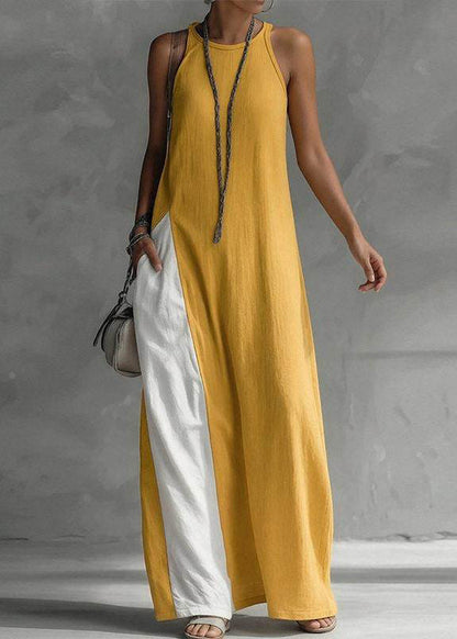 Women's Ankle Dress Sleeveless Patchwork Pockets 1