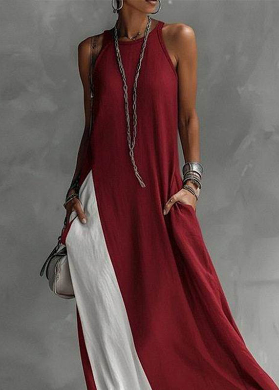 Women's Ankle Dress Sleeveless Patchwork Pockets 4