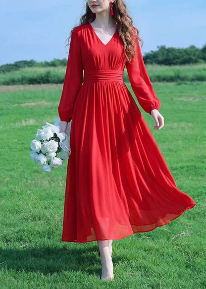 Women's Ankle Dress V Neck Wrinkled Patchwork Style 1