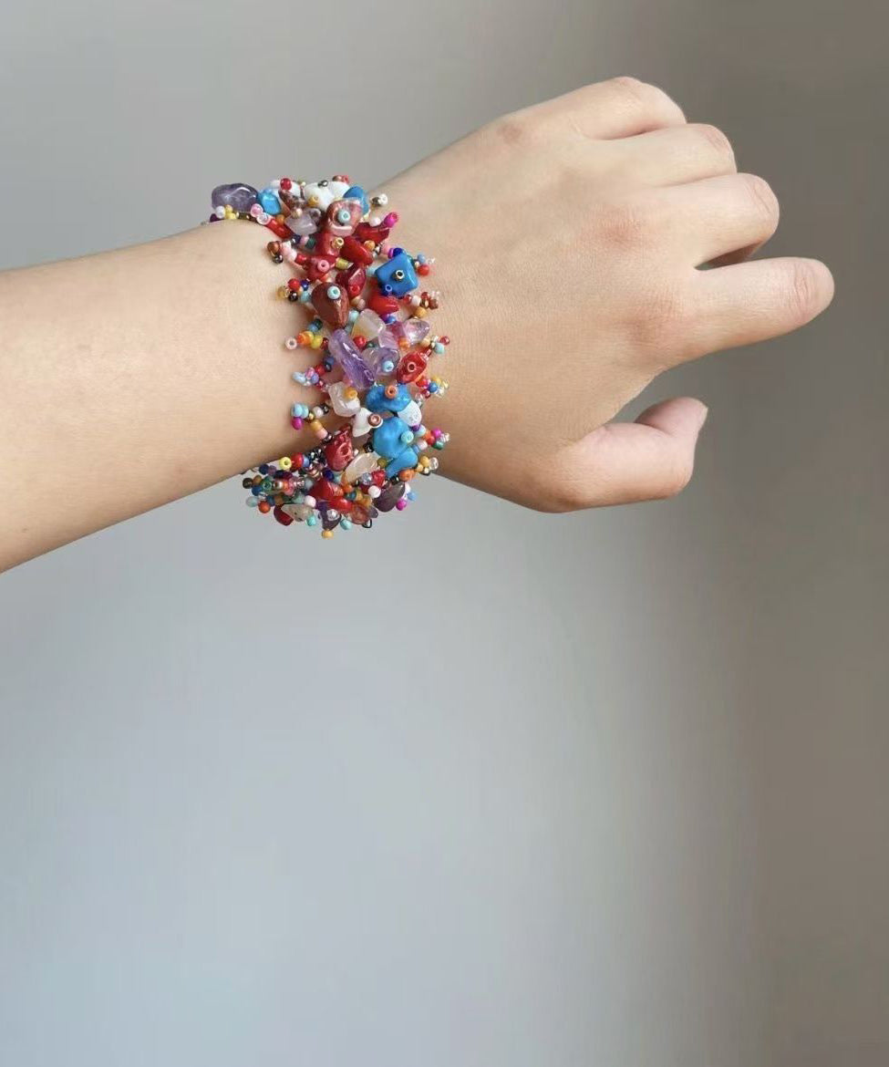 Women's Asymmetrical Beaded Chain Bracelet Rainbow Weave 0