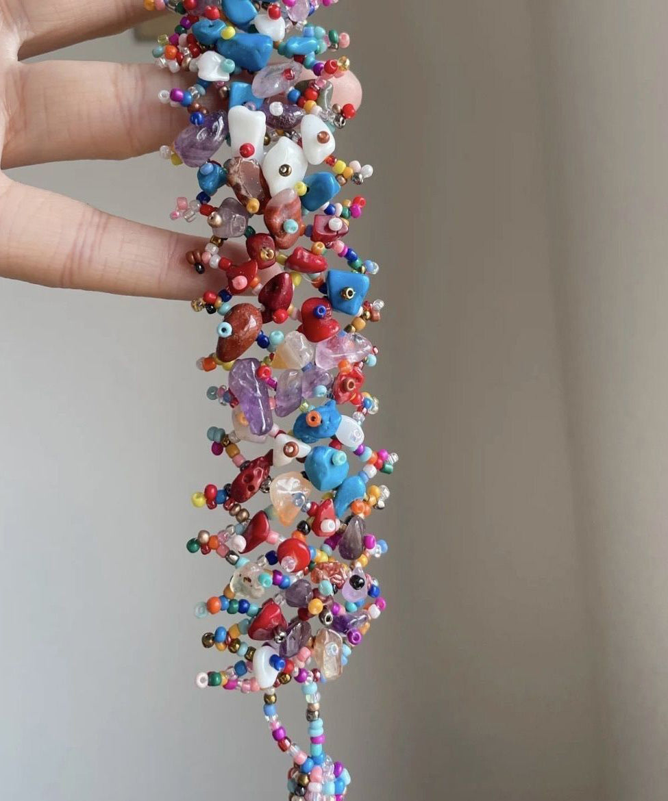 Women's Asymmetrical Beaded Chain Bracelet Rainbow Weave 1