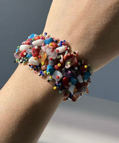 Women's Asymmetrical Beaded Chain Bracelet Rainbow Weave 3