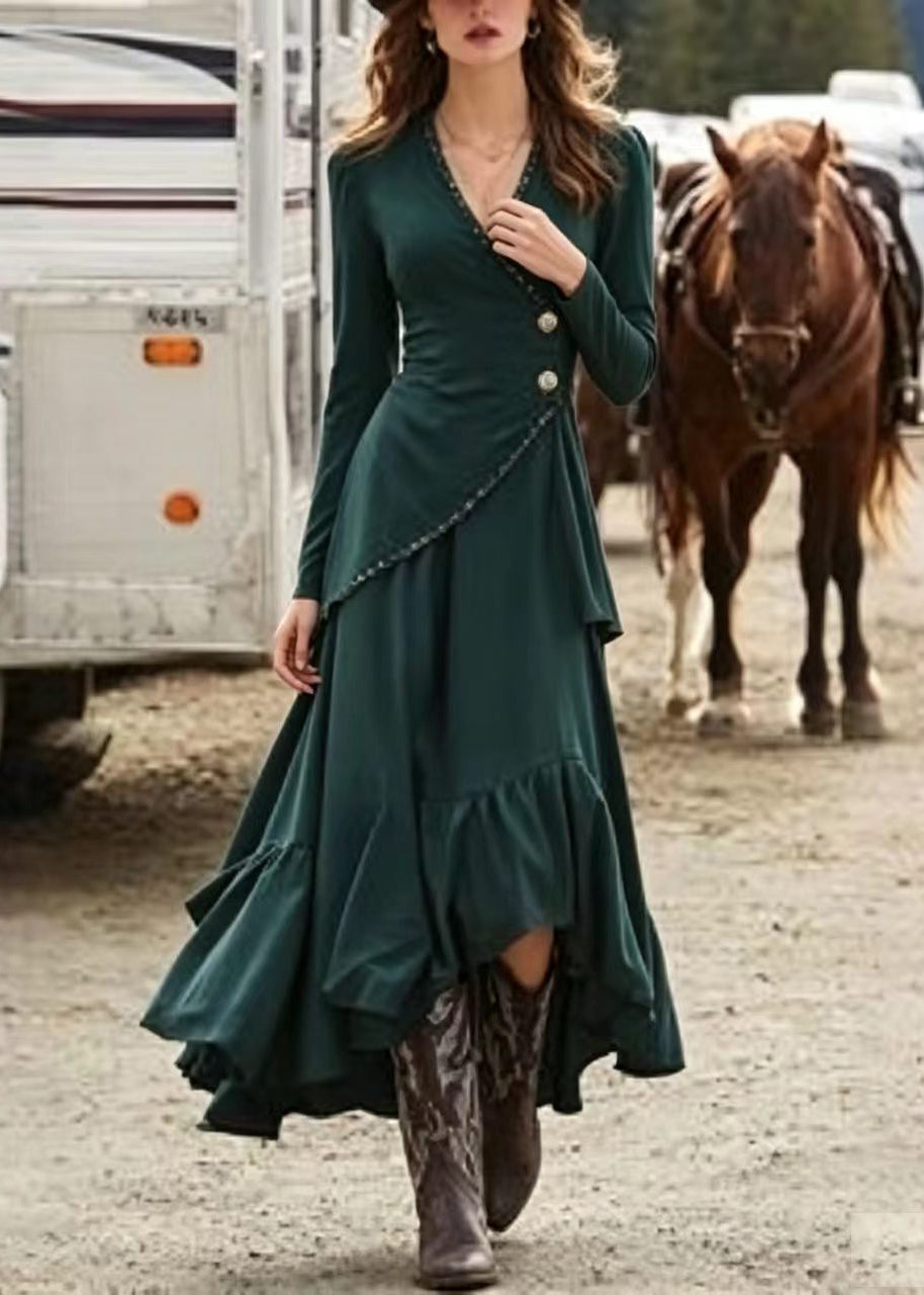 Women's Asymmetrical Cocktail Dress V Neck Long Sleeve 1