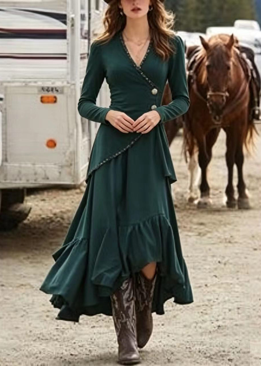Women's Asymmetrical Cocktail Dress V Neck Long Sleeve 2