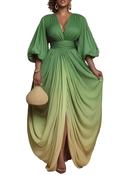 Women's Asymmetrical Dress Gradient Color Puff Sleeve 0