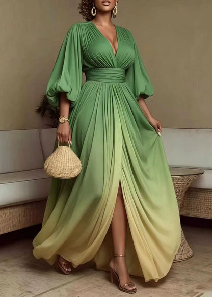 Women's Asymmetrical Dress Gradient Color Puff Sleeve 1
