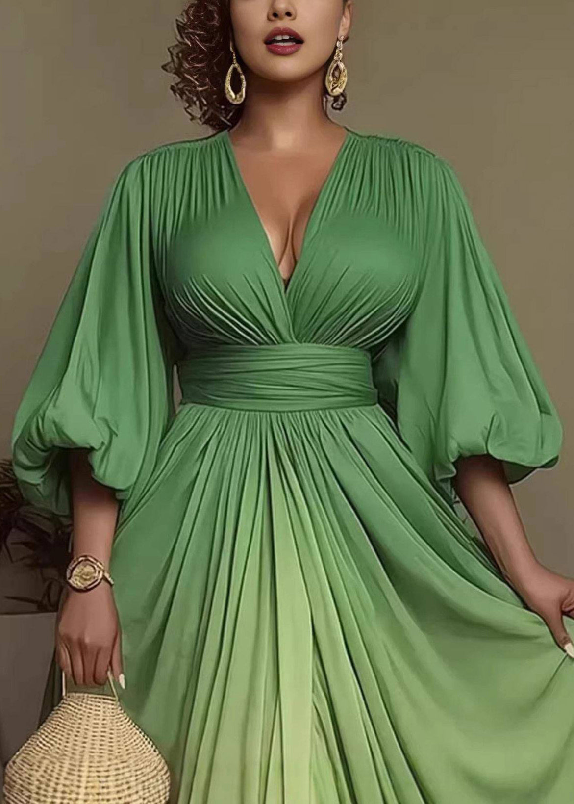 Women's Asymmetrical Dress Gradient Color Puff Sleeve 3