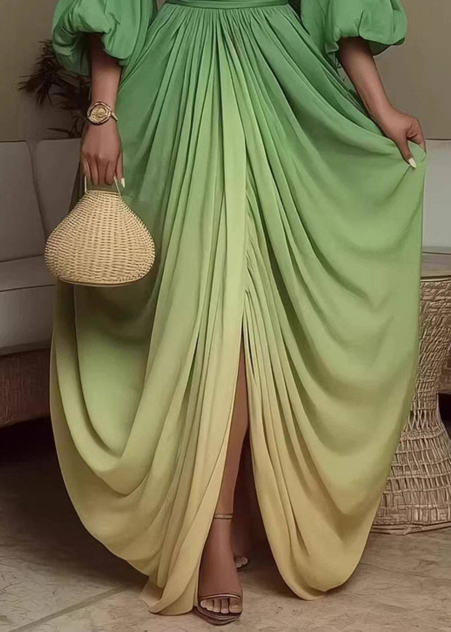 Women's Asymmetrical Dress Gradient Color Puff Sleeve 4
