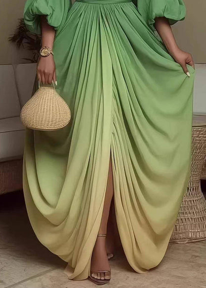Women's Asymmetrical Dress Gradient Color Puff Sleeve 4